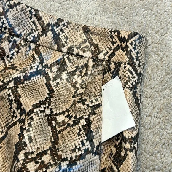 Zara Snake Print Faux Leather Pants Sand Brown High Waist Sz S